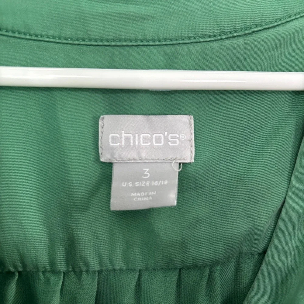 Chicos Green Modal Tiered Maxi Dress V-Neck Roll Tab Sleeve Size 3 XL 16/18 - Picture 6 of 8